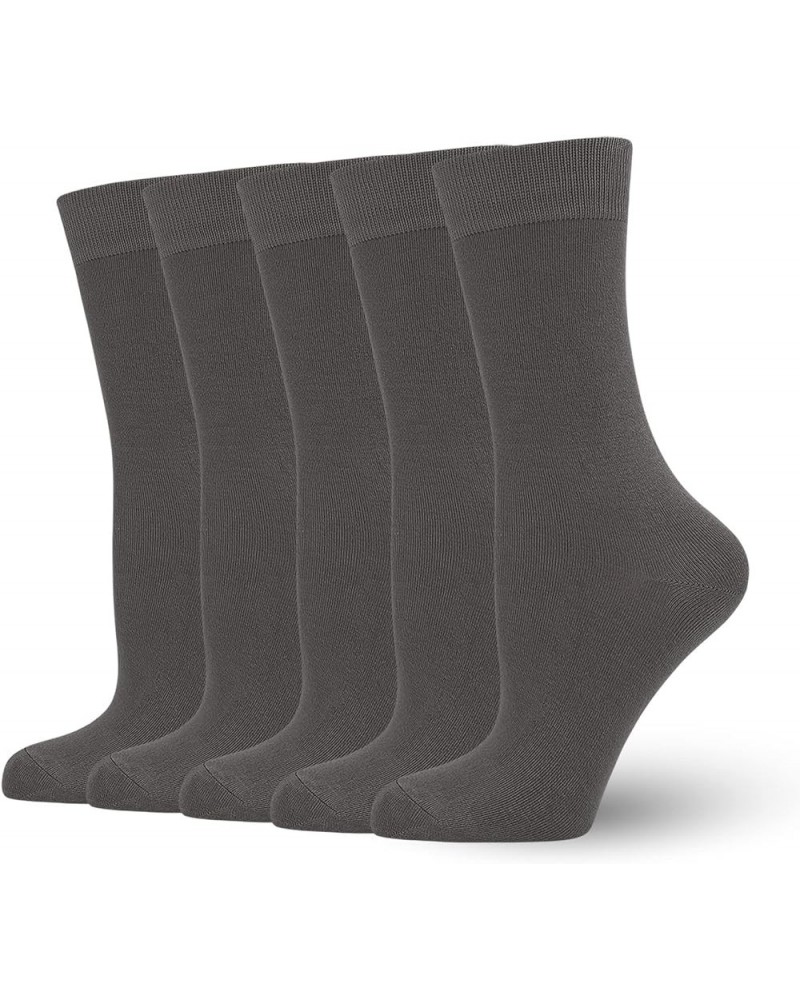 Women's Soft Thin Viscose Bamboo Crew Socks, Fit Stretchy Casual, Business, Dress Calf Sock 5 Pairs Dark Gray $9.20 Socks