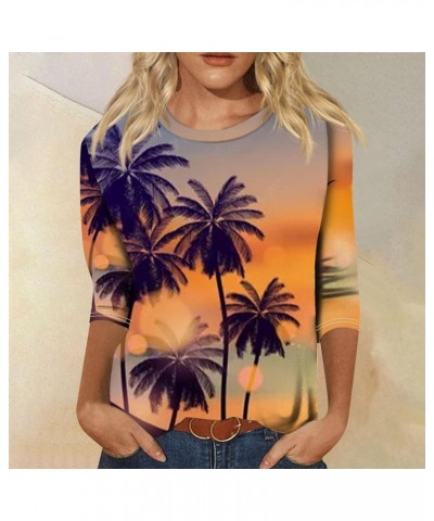 Summer Tops for Women 2024 Vacation 3/4 Lenght Sleeve Boho Shirts Floral Printed Dressy Casual Blouse Graphic Tees E Ginger $...