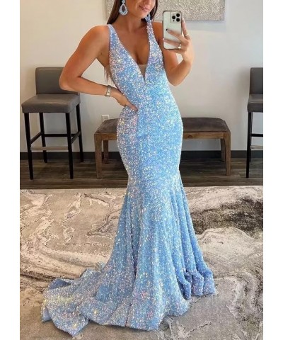 Sparkly Sequin Prom Dresses for Women Long Mermaid Deep V-Neck Formal Evening Party Gowns Lavender $27.95 Dresses