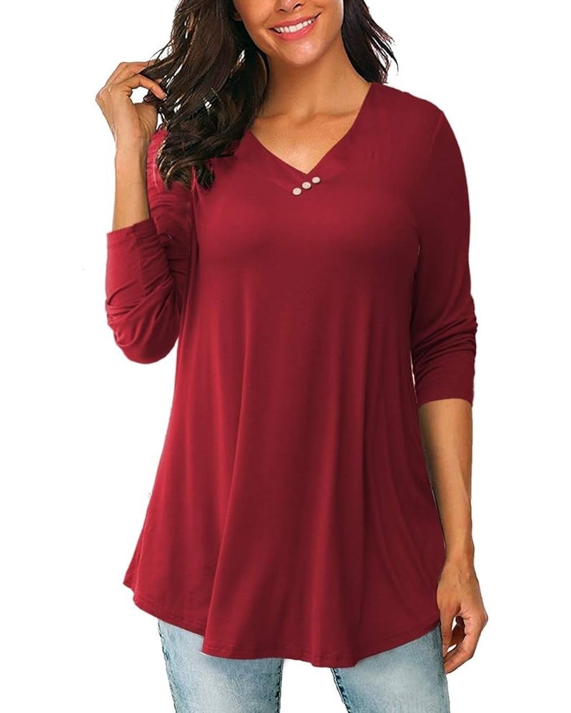 Women's Plus Size Tops Short Sleeve Blouses Flowy Summer Tunic Tops M-4X Z2-wine Red-long $13.24 Tops