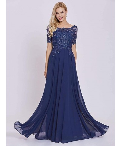 Women's Long Mother of The Bride Dresses with Sleeves Bateau Neck Beaded Chiffon Maxi Lace Formal Evening Gowns Turquoise $29...