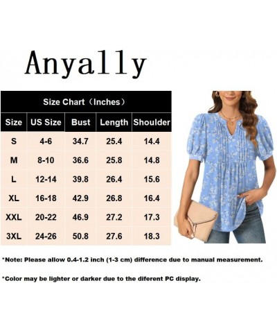 Womens Summer Dressy Casual Blouse Puff Short Sleeve Tunic Tops Pleated T-Shirts for Work Pleated Gray Purple Fl $13.99 Tops