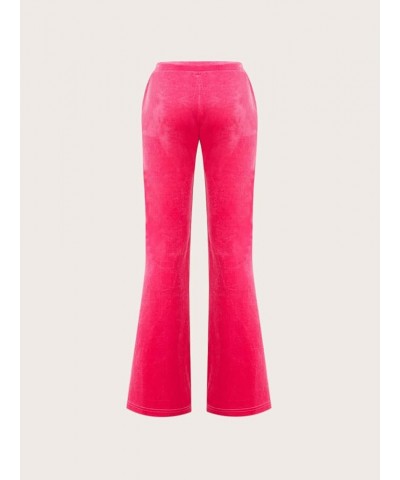 Women's High Drawstring Waist Rhinestone Velvet Flare Leg Pants Hot Pink $17.84 Leggings