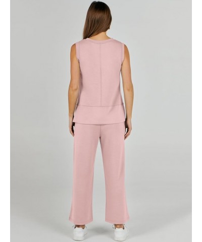 Women's 2 Piece Outfits Summer Outfits Sleeveless Wide Leg Jumpsuits Casual Lounge Sets Light Pink $16.80 Jumpsuits