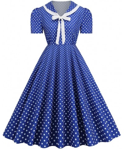 Women Notch Lapel 50s 60s Vintage Short Sleeve V-Neck Cocktail Swing Dress Polka Dot 1950s Rockabilly Prom Party Midi Dress R...