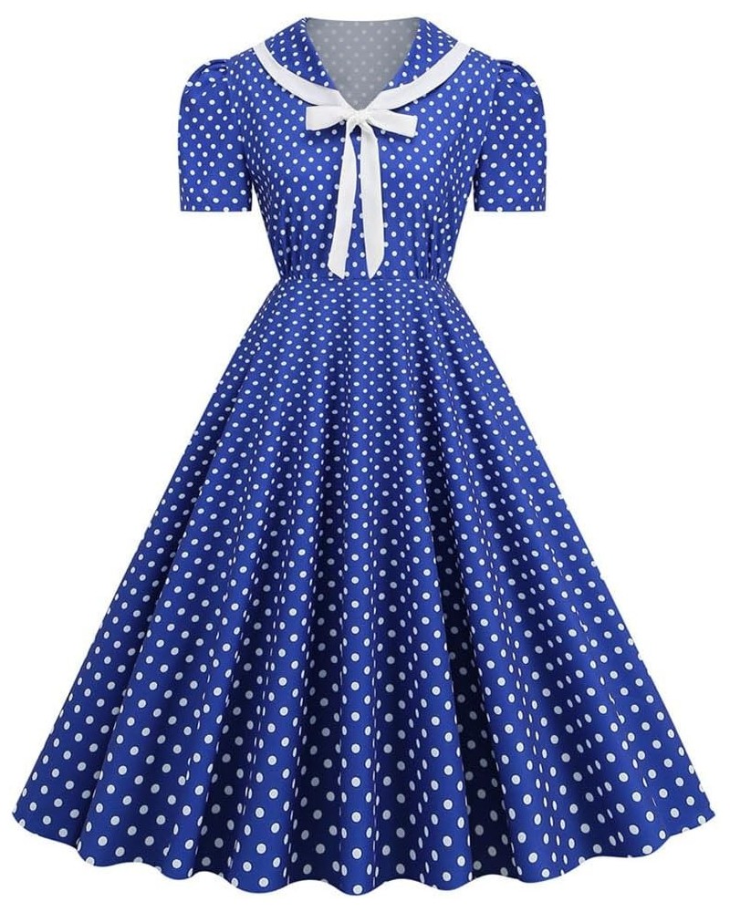 Women Notch Lapel 50s 60s Vintage Short Sleeve V-Neck Cocktail Swing Dress Polka Dot 1950s Rockabilly Prom Party Midi Dress R...