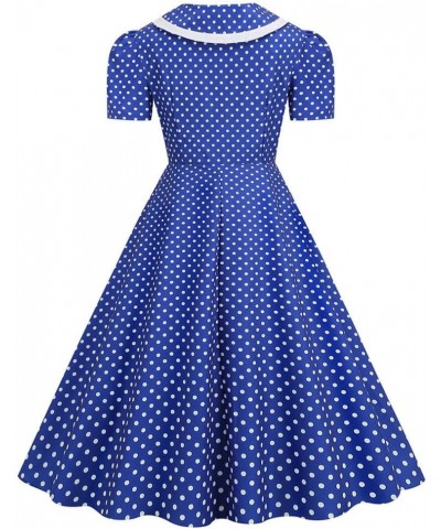 Women Notch Lapel 50s 60s Vintage Short Sleeve V-Neck Cocktail Swing Dress Polka Dot 1950s Rockabilly Prom Party Midi Dress R...