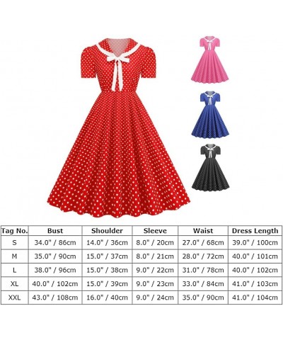 Women Notch Lapel 50s 60s Vintage Short Sleeve V-Neck Cocktail Swing Dress Polka Dot 1950s Rockabilly Prom Party Midi Dress R...