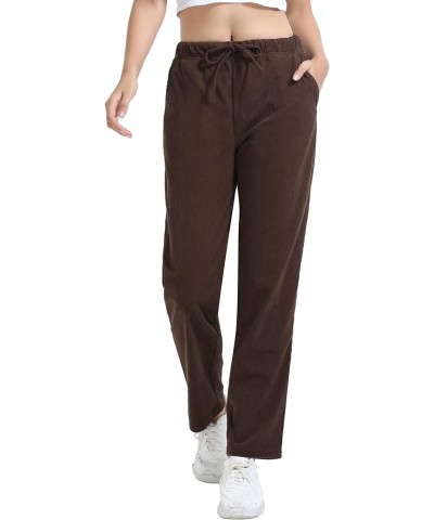 Women's Corduroy Pants Elastic Waist Drawstring Sweatpants Straight Leg Pull on Vintage Pants with Pockets Chocolate $15.40 P...