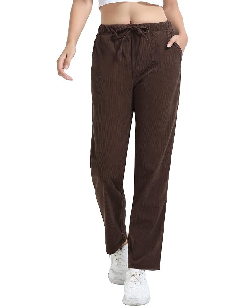 Women's Corduroy Pants Elastic Waist Drawstring Sweatpants Straight Leg Pull on Vintage Pants with Pockets Chocolate $15.40 P...