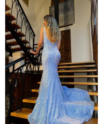 Sparkly Sequin Prom Dresses for Women Long Mermaid Deep V-Neck Formal Evening Party Gowns Lavender $27.95 Dresses