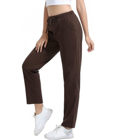 Women's Corduroy Pants Elastic Waist Drawstring Sweatpants Straight Leg Pull on Vintage Pants with Pockets Chocolate $15.40 P...