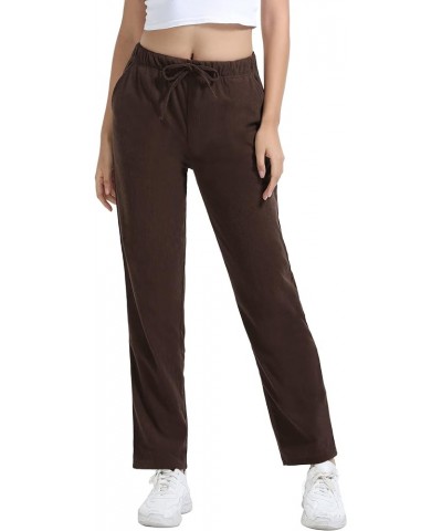 Women's Corduroy Pants Elastic Waist Drawstring Sweatpants Straight Leg Pull on Vintage Pants with Pockets Chocolate $15.40 P...