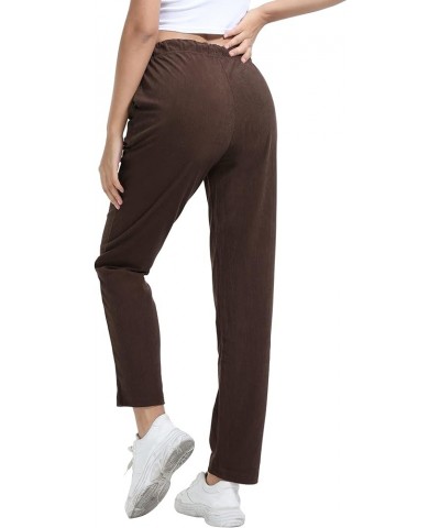 Women's Corduroy Pants Elastic Waist Drawstring Sweatpants Straight Leg Pull on Vintage Pants with Pockets Chocolate $15.40 P...