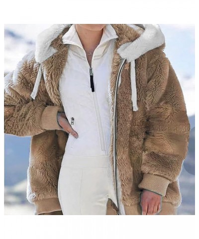 Oversized Fuzzy Fleece Jackets For Women Fashion 2023 Color Block Faux Fur Cardigan Coat Shaggy Warm Winter Outerwear G03-kha...