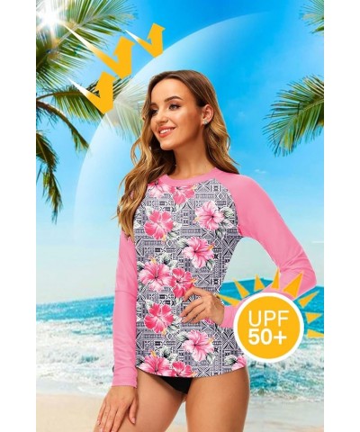 Women UPF 50+ Rash Guard Printed Swim Shirts Surf Swimwear Top Pink Floral $16.00 Swimsuits