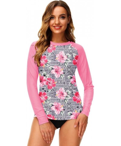 Women UPF 50+ Rash Guard Printed Swim Shirts Surf Swimwear Top Pink Floral $16.00 Swimsuits