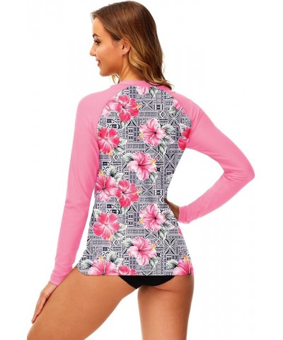 Women UPF 50+ Rash Guard Printed Swim Shirts Surf Swimwear Top Pink Floral $16.00 Swimsuits