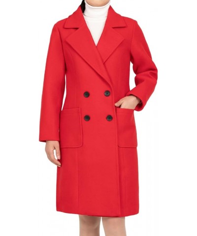 women's Notch Lapel Double Breasted Wool Blend Peacoat Mid-Long Fall Winter Essential Trench Coat Red $28.04 Jackets