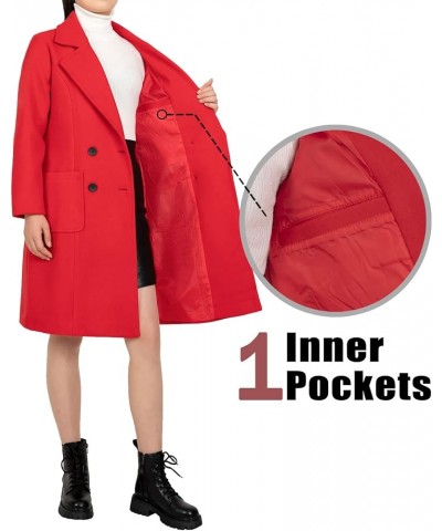 women's Notch Lapel Double Breasted Wool Blend Peacoat Mid-Long Fall Winter Essential Trench Coat Red $28.04 Jackets