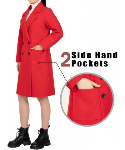 women's Notch Lapel Double Breasted Wool Blend Peacoat Mid-Long Fall Winter Essential Trench Coat Red $28.04 Jackets