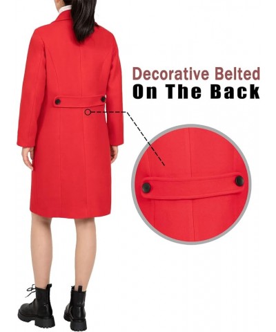 women's Notch Lapel Double Breasted Wool Blend Peacoat Mid-Long Fall Winter Essential Trench Coat Red $28.04 Jackets