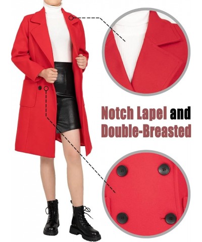 women's Notch Lapel Double Breasted Wool Blend Peacoat Mid-Long Fall Winter Essential Trench Coat Red $28.04 Jackets