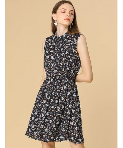 Women's Valentine's Day Floral Printed Half Placket Knee Length Sleeveless Spring Belted Dress Dark Blue-brown Floral $13.92 ...