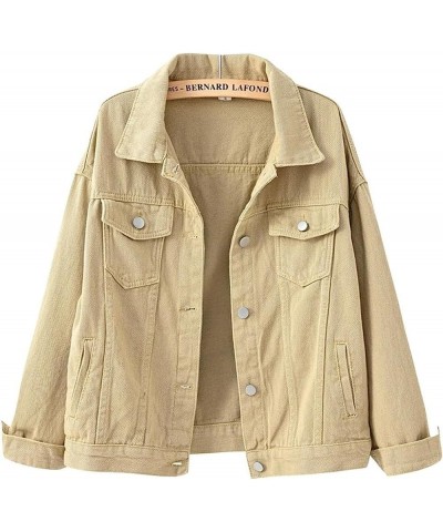 Women's Casual Drop the Shoulder Candy Color Single Breasted Boyfriend Denim Short Shacket Jacket Khaki $18.32 Jackets