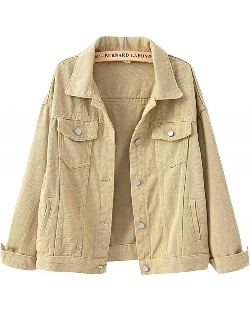 Women's Casual Drop the Shoulder Candy Color Single Breasted Boyfriend Denim Short Shacket Jacket Khaki $18.32 Jackets