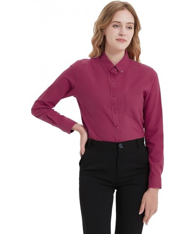 Button Down Shirt Women Long Sleeve Blouse Oxford Shirt Classic-Fit Cotton Tops Wrinkle Resistant (2XS-3XL) Wine Red 27 $16.2...