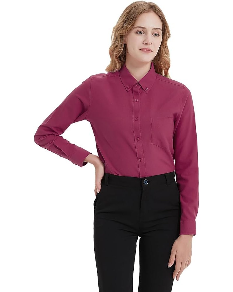 Button Down Shirt Women Long Sleeve Blouse Oxford Shirt Classic-Fit Cotton Tops Wrinkle Resistant (2XS-3XL) Wine Red 27 $16.2...