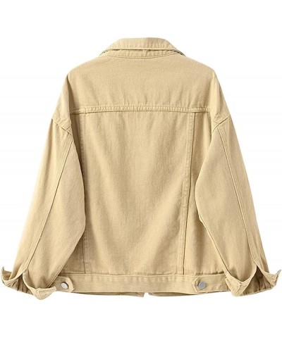 Women's Casual Drop the Shoulder Candy Color Single Breasted Boyfriend Denim Short Shacket Jacket Khaki $18.32 Jackets