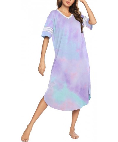 Long Nightgown, Womens V Neck Loungewear Oversized Sleepwear Loose Sleep Dress S-4XL Tie Dye $14.08 Sleep & Lounge