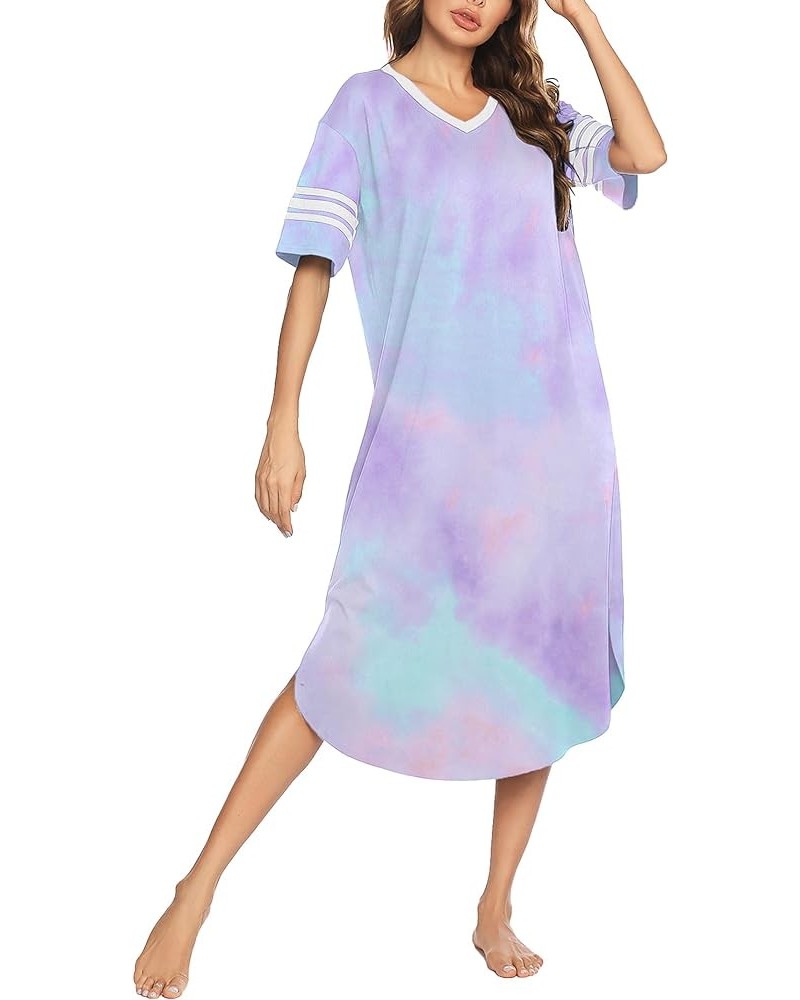 Long Nightgown, Womens V Neck Loungewear Oversized Sleepwear Loose Sleep Dress S-4XL Tie Dye $14.08 Sleep & Lounge