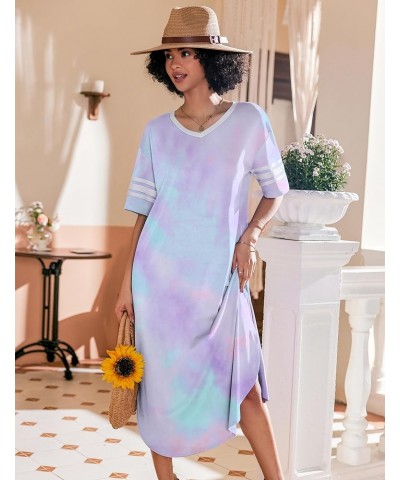 Long Nightgown, Womens V Neck Loungewear Oversized Sleepwear Loose Sleep Dress S-4XL Tie Dye $14.08 Sleep & Lounge