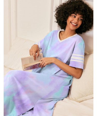 Long Nightgown, Womens V Neck Loungewear Oversized Sleepwear Loose Sleep Dress S-4XL Tie Dye $14.08 Sleep & Lounge