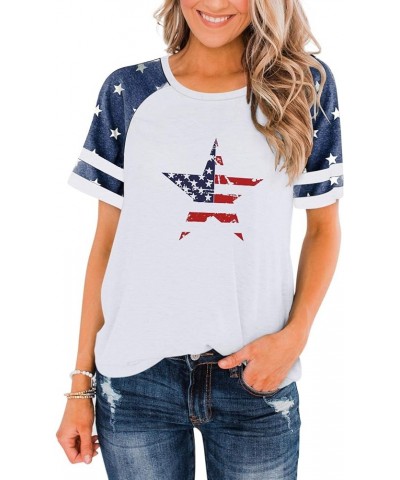 Womens American Flag Print Heart Baseball Shirt Casual Raglan Long Sleeve Stars Stripes Top Tees Star Short Sleeve White $14....