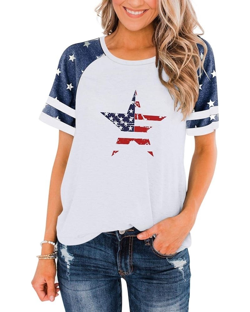 Womens American Flag Print Heart Baseball Shirt Casual Raglan Long Sleeve Stars Stripes Top Tees Star Short Sleeve White $14....