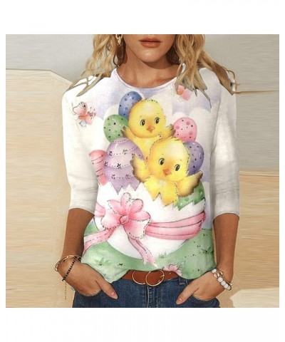 Happy Easter Shirts for Ladies Womens Three Quarter Sleeve Tops Funny Bunny Graphic Shirts Ruond Neck Blouses Pink $4.00 Blouses