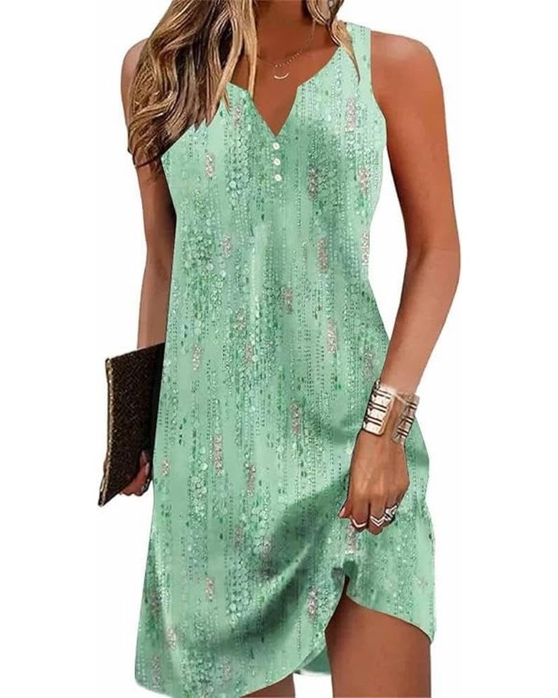 Womens Boho Dress Summer V Neck Sleeveless Dresses Ethnic Floral Print Sundress Mini Dress Light Green Tank Dress $11.39 Others