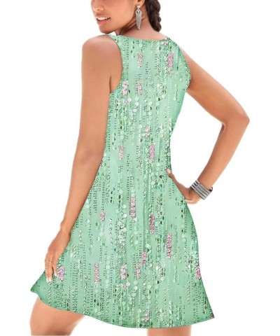 Womens Boho Dress Summer V Neck Sleeveless Dresses Ethnic Floral Print Sundress Mini Dress Light Green Tank Dress $11.39 Others