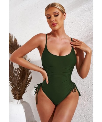 Women's Ruched High Cut One Piece Swimsuit Tummy Control Bathing Suit Monokini Army Green $22.39 Swimsuits