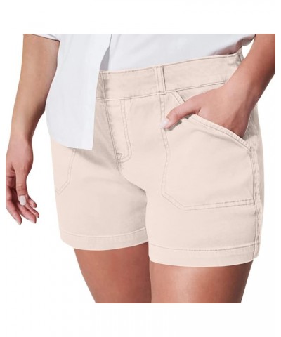 Women Sexy Y2K Cargo Shorts Solid Retro Low Cut Elastic Pocket Joggers Denim Short Sweatpant Streetwear C Apricot $8.56 Shorts