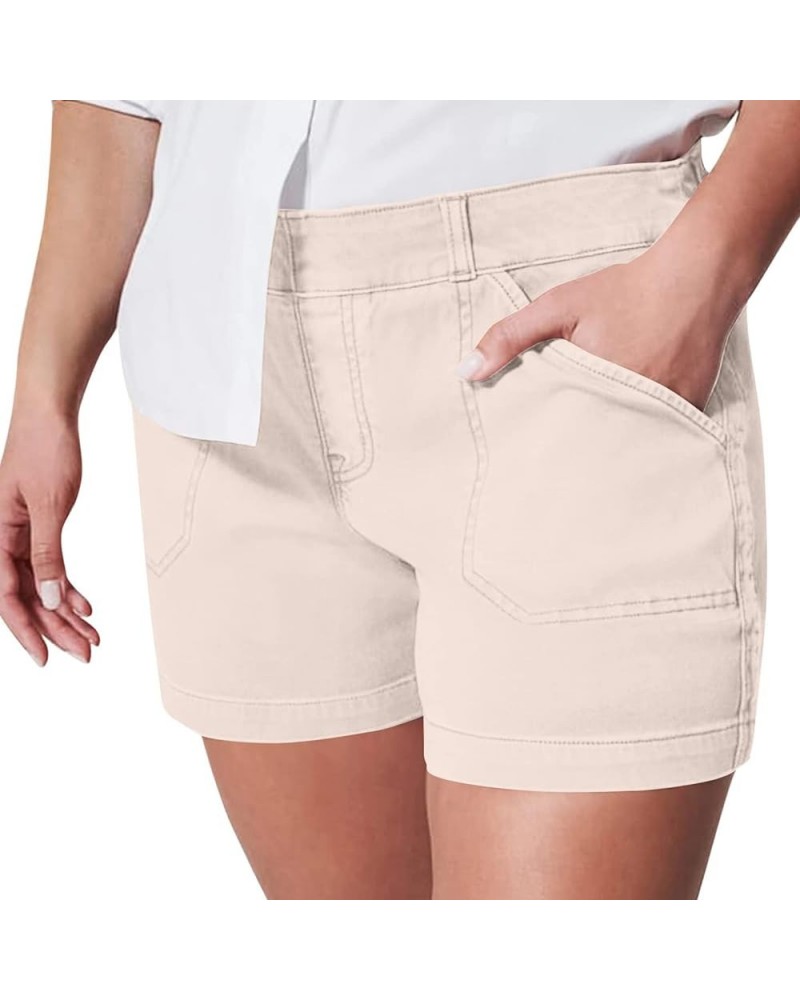 Women Sexy Y2K Cargo Shorts Solid Retro Low Cut Elastic Pocket Joggers Denim Short Sweatpant Streetwear C Apricot $8.56 Shorts