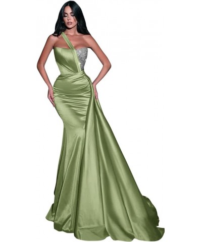 One Shoulder Sequin Mermaid Prom Dress Satin Ruched Ball Gowns Long Evening Formal Party Dress for Women Dusty Sage $36.89 Dr...