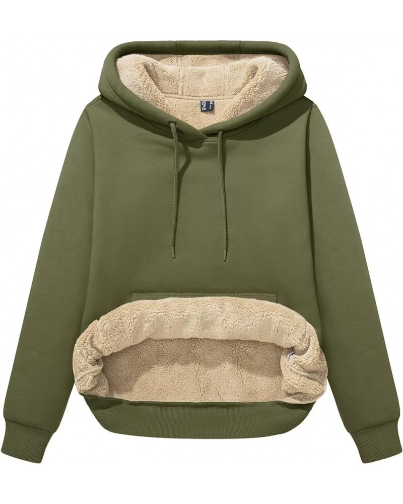 Women's Sherpa Lined Hoodies Warm Fleece Hooded Sweatshirt Casual Thermal Shirts with Pocket for Winter Army Green $24.43 Hoo...