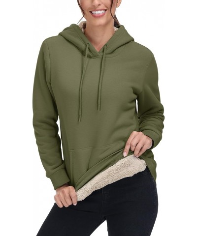 Women's Sherpa Lined Hoodies Warm Fleece Hooded Sweatshirt Casual Thermal Shirts with Pocket for Winter Army Green $24.43 Hoo...