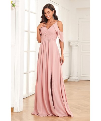 Cold Shoulder Bridesmaid Dress Long for Women with Slit Spaghetti Straps Chiffon Formal Party Dresses Royal Blue $26.94 Dresses