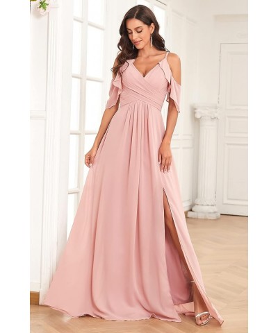 Cold Shoulder Bridesmaid Dress Long for Women with Slit Spaghetti Straps Chiffon Formal Party Dresses Royal Blue $26.94 Dresses